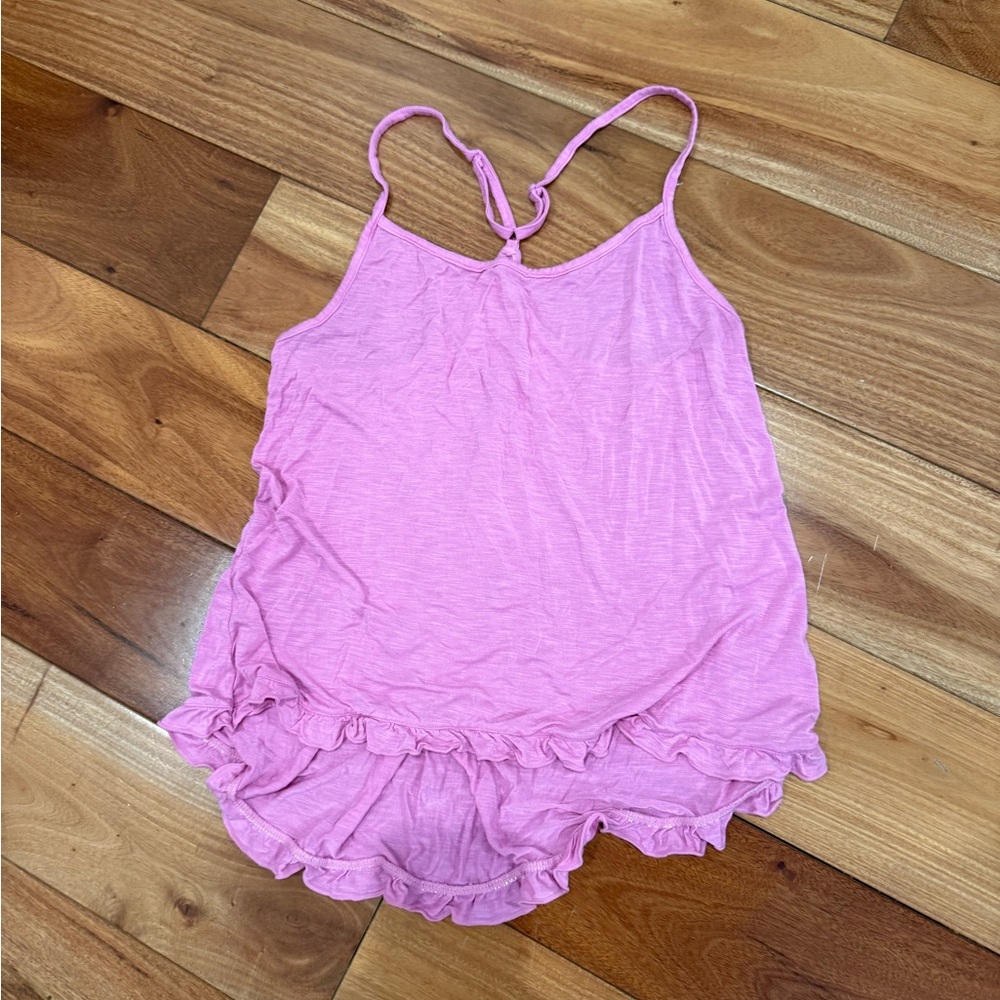Pink Ruffle Hem Tank Top and Shorts Set